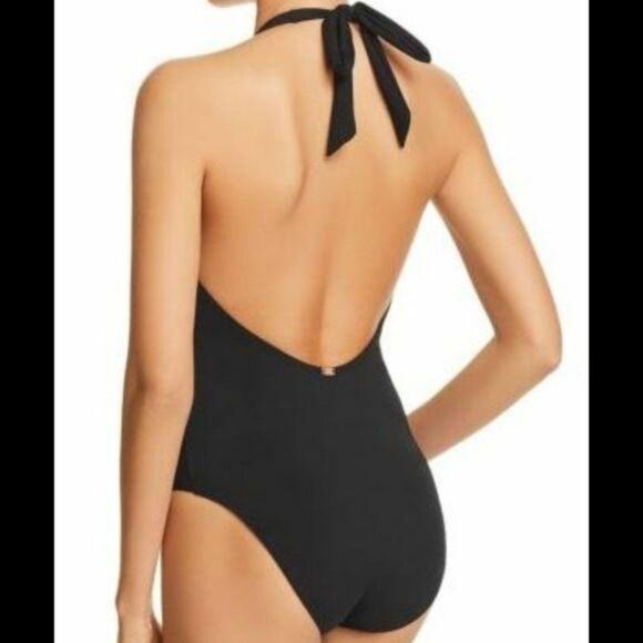 NWT Amoressa Laura Mars Bianca Plunging V-Neck Halter One-Piece Swimsuit - Picture 3 of 14